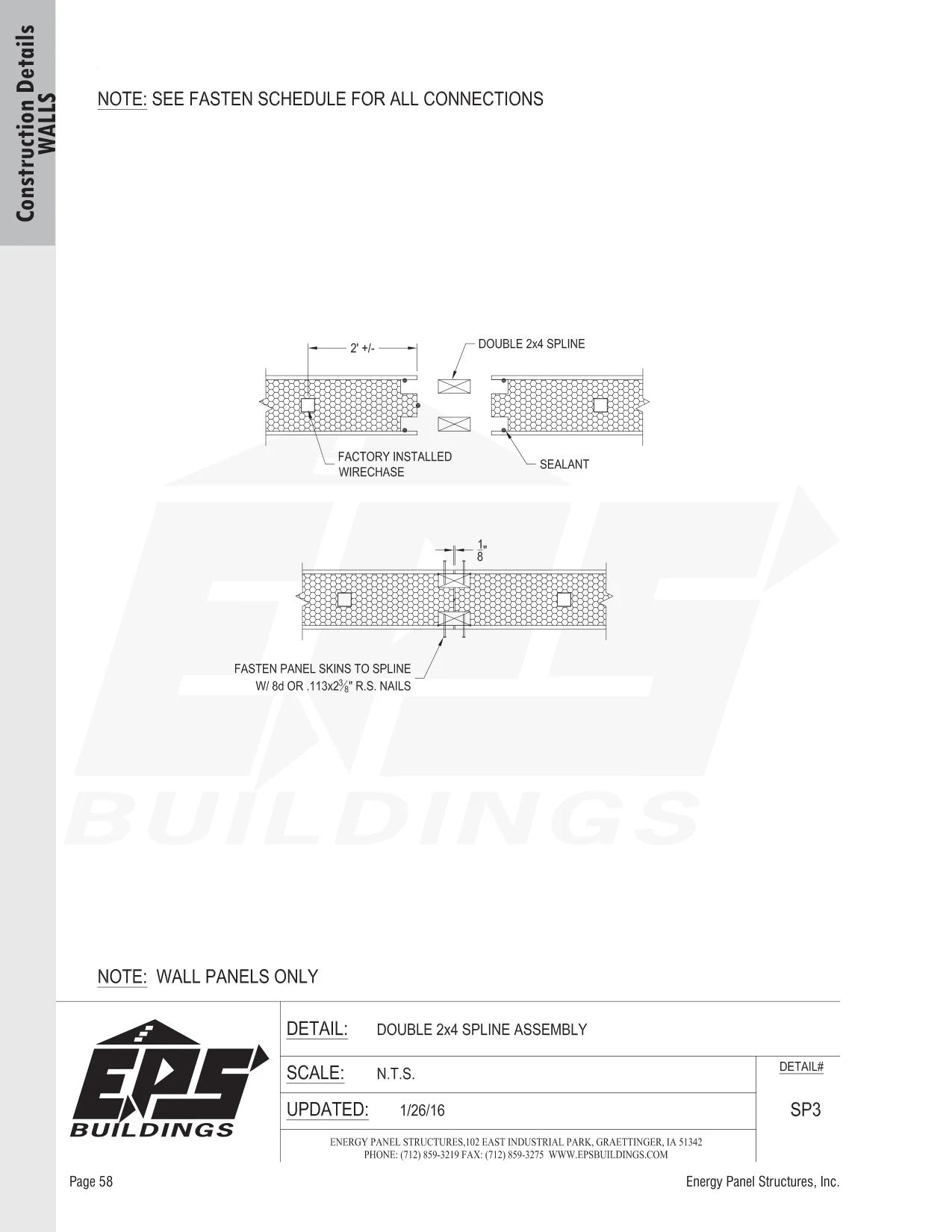 Double 2x4 Spline Assembly construction detail drawing with callouts