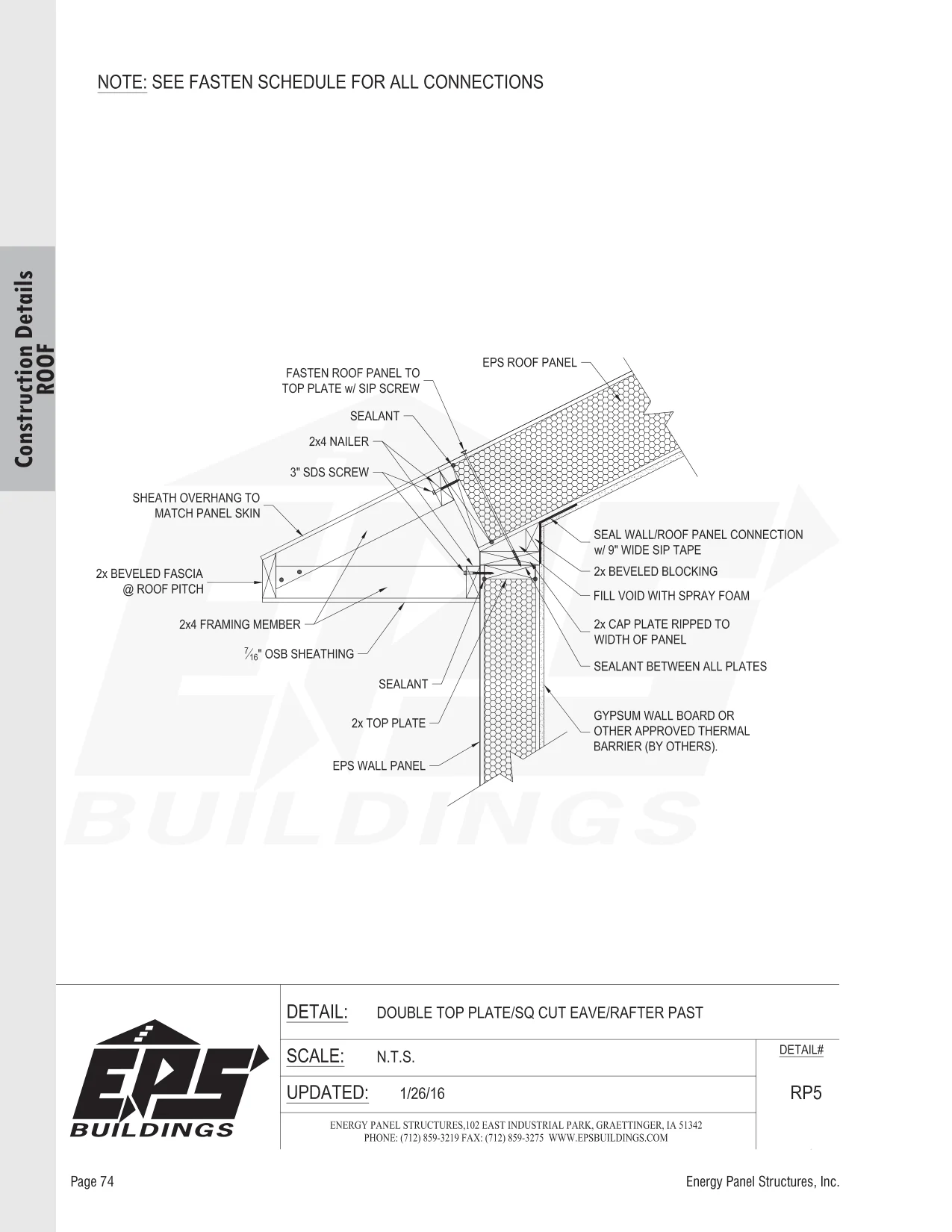 Double Top Plate / Sq Cut Eave / Rafter Past construction detail drawing with callouts