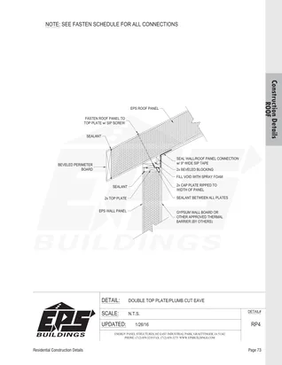 Double Top Plate / Plumb Cut Eave construction detail drawing